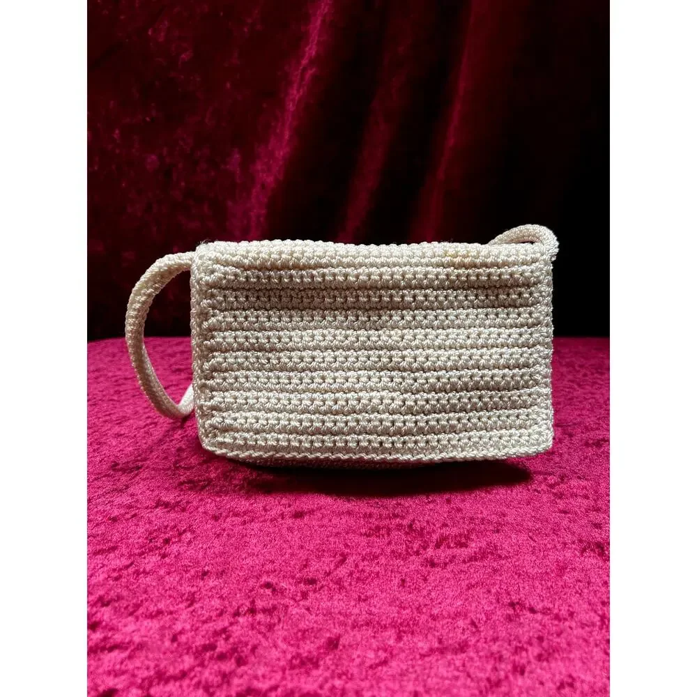 Vintage The Sak Crochet Crossbody Bag - Sandy White Mini Flap Purse